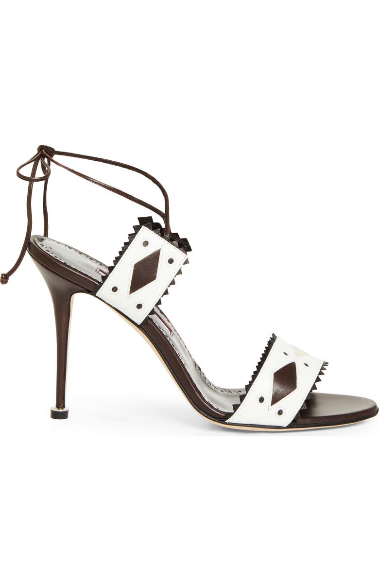 Manolo Blahnik Renti Ankle Tie Sandal, Alternate, color, Dark Brown/ White