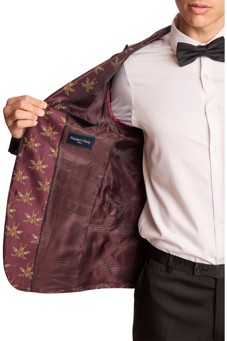 Grosvenor Slim Fit Satin Dinner Jacket, Alternate, color, CHERRY LACQUER BEES