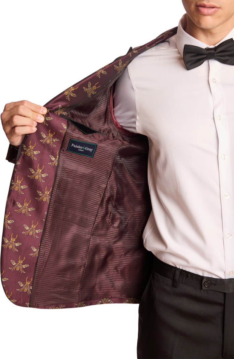 PAISLEY & GRAY Grosvenor Slim Fit Satin Dinner Jacket, Alternate, color, Cherry Lacquer Bees