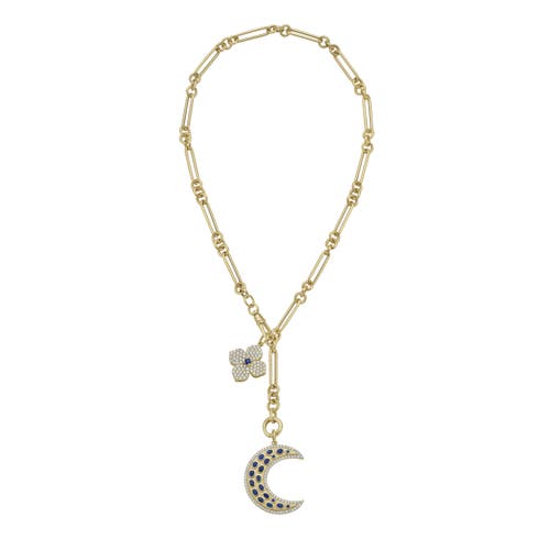 LIONHEART LIONHEART 14K MÅNESKIN MOON CHARM & FLORA DIAMOND CHARM TROMBONE NECKLACE 
