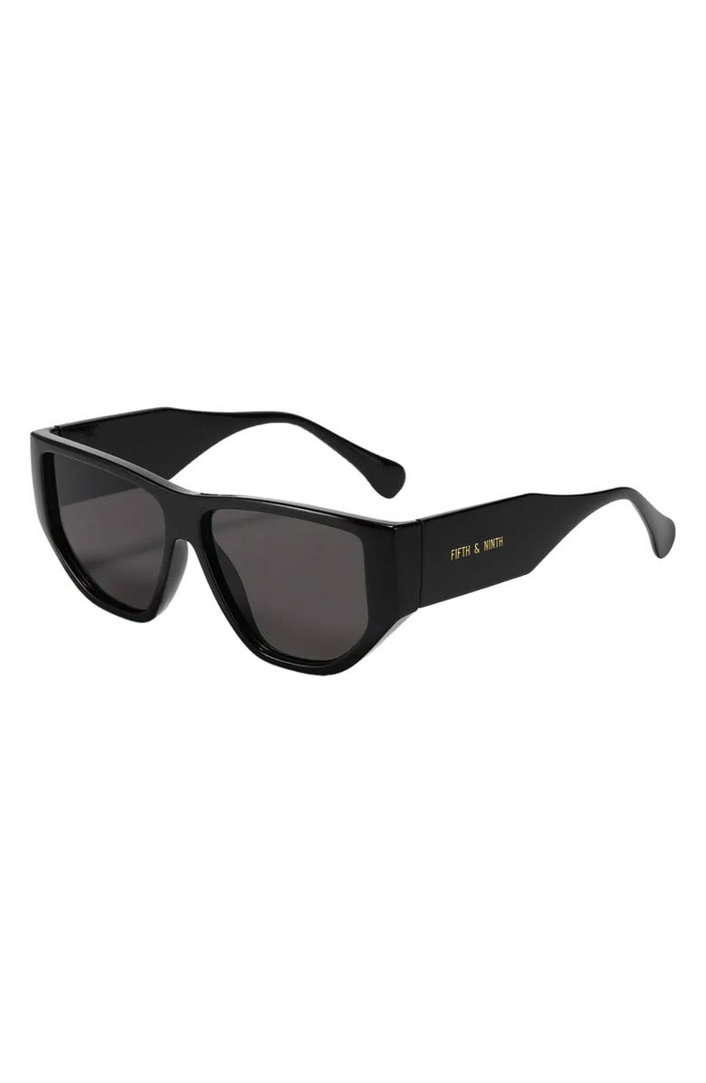 Fifth & Ninth Ash 56mm Polarized Geometric Sunglasses, Alternate, color, Black/ Black