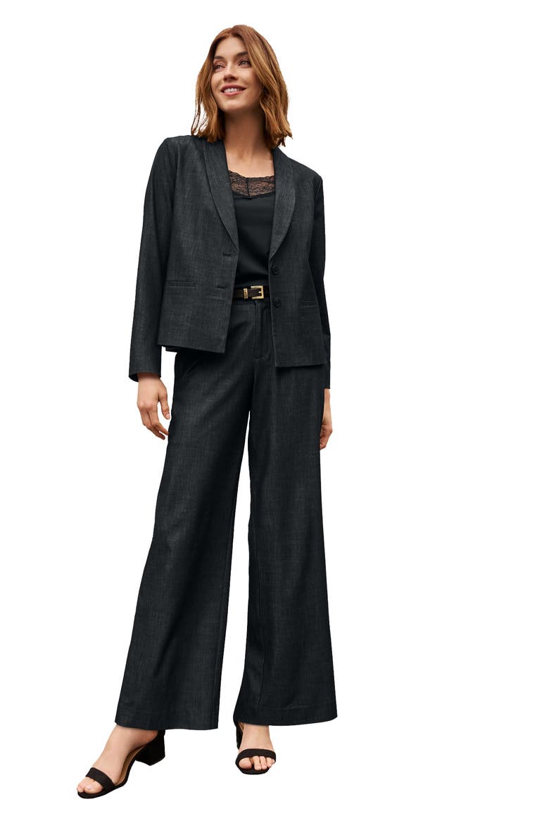 Slubbed Denim Blazer, Main, color, BLACK