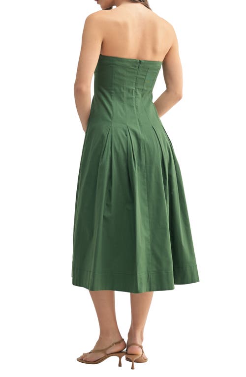 Mila Mae Strapless Stretch Cotton A-line Midi Dress In Dark Green