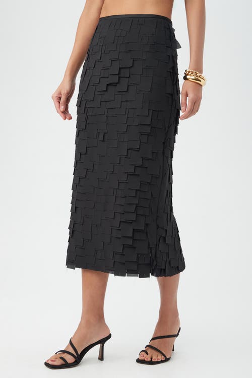 Trina Turk Dita Geometric Fringe Midi Pencil Skirt In Black
