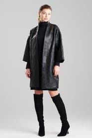 Natori Leticia Embroidered Faux Leather Coat
