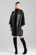 Natori Leticia Embroidered Faux Leather Coat