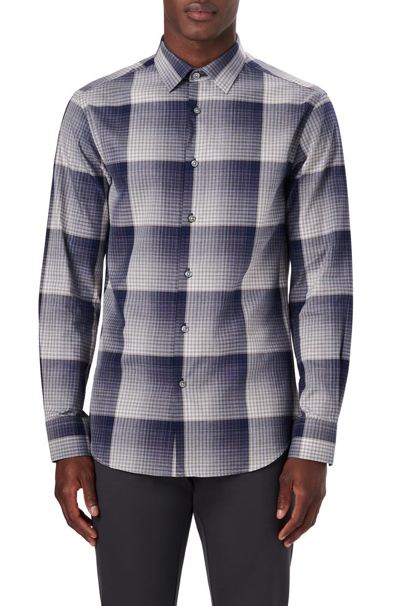 Bugatchi Julian Classic Fit Check Print Cotton Button-Up Shirt, Main, color,