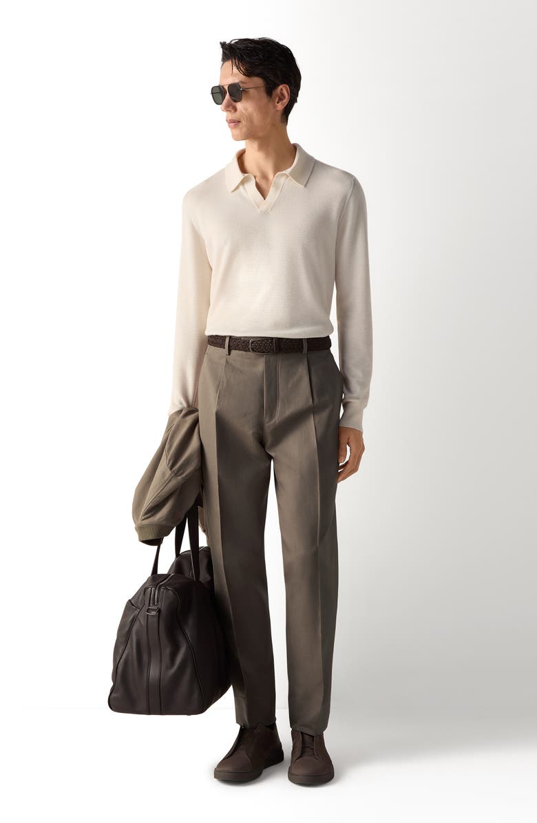ZEGNA Dark Taupe Cotton & Linen Pants, Alternate, color, 