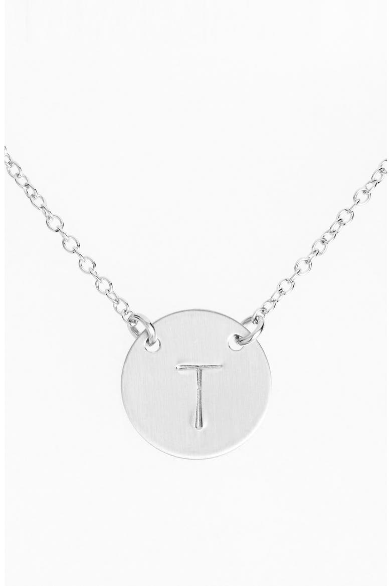 Sterling Silver Initial Disc Necklace, Main, color, STERLING SILVER T