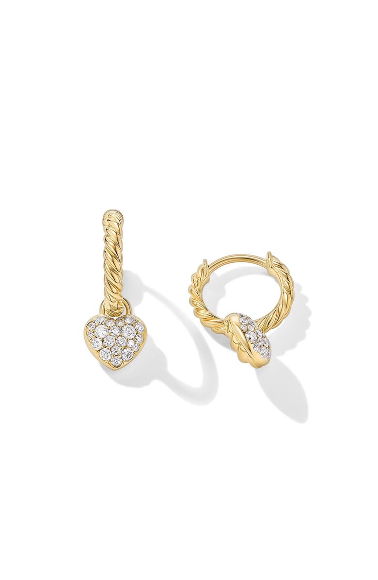 David Yurman Petite Pavé Heart Drop Earrings in 18K Yellow Gold with Diamonds, 16.4mm, Alternate, color, 