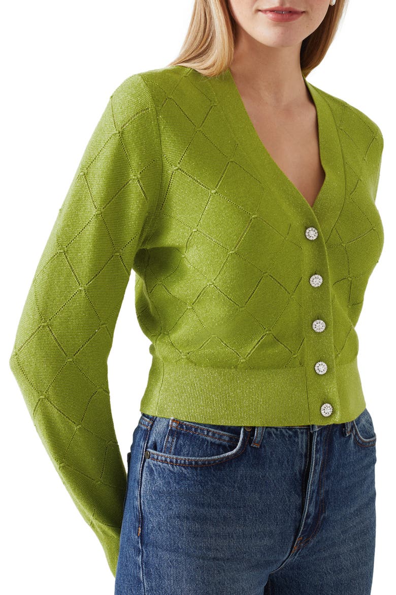 Molli Pointelle Metallic Cardigan, Alternate, color, LIME
