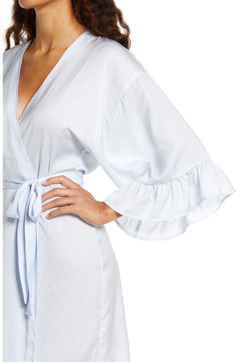 Ruffle Trim Satin Robe, Alternate, color, BLUE FEATHER SKETCHED STEMS