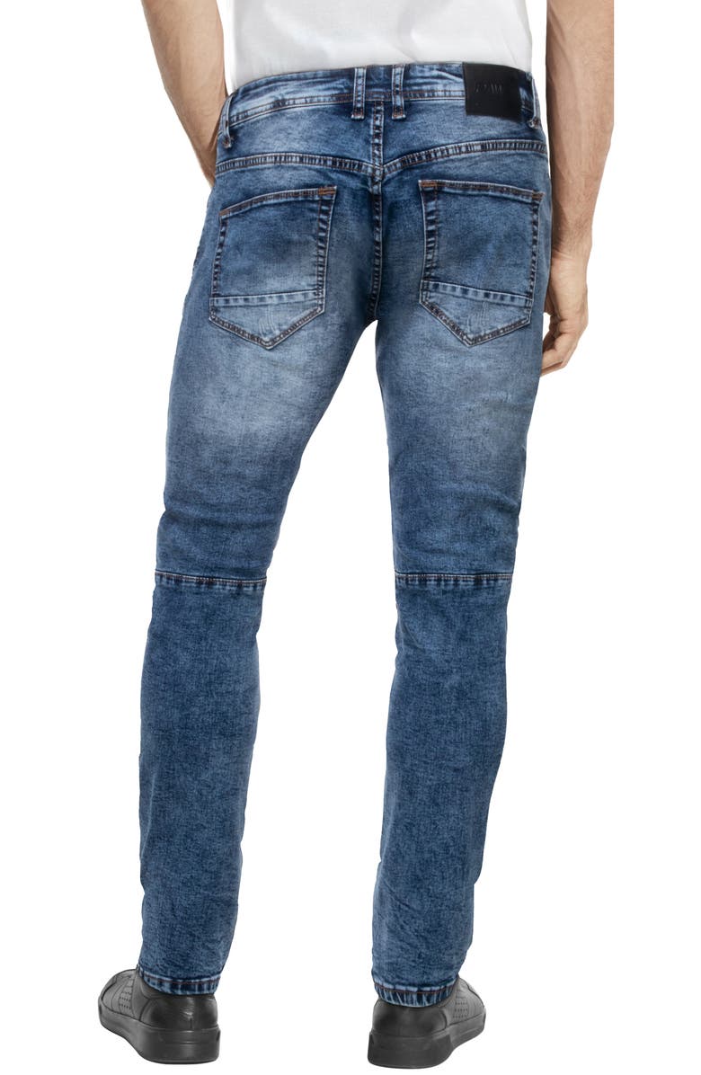XRAY Raw X Distressed Moto Slim Jeans, Alternate, color, Medium Blue