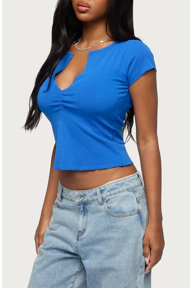 Andria Crop V-Neck Top, Alternate, color, BLUE