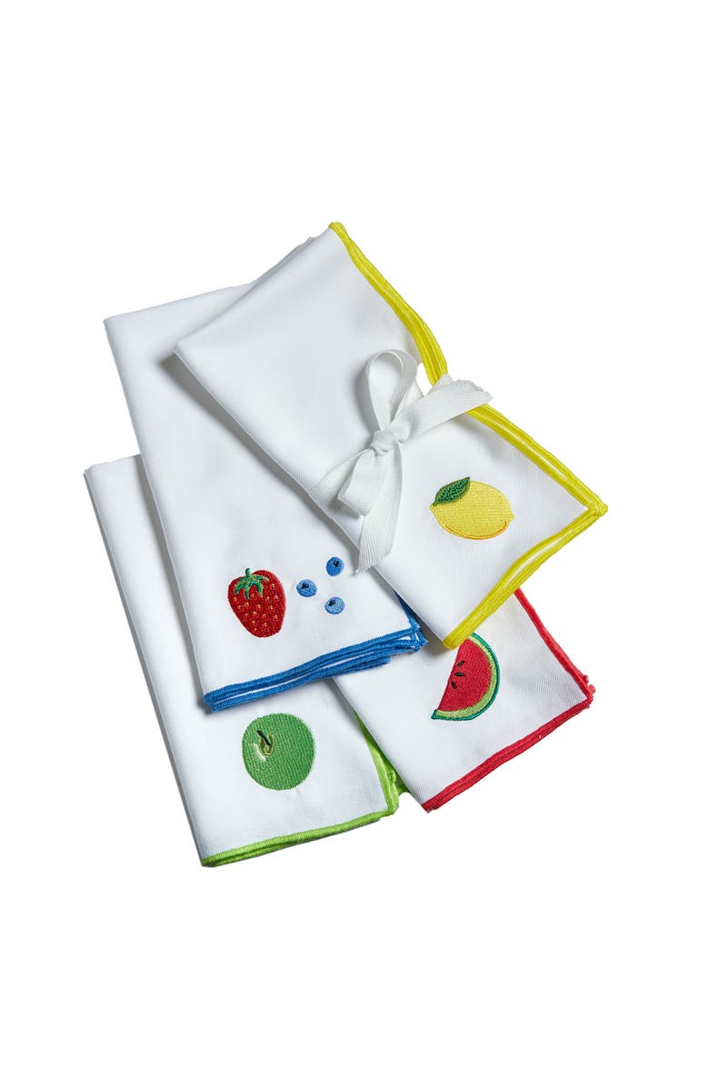 tag Fresh Pick Embroidered Napkin S/4 Multi Cotton Summer, Main, color, White