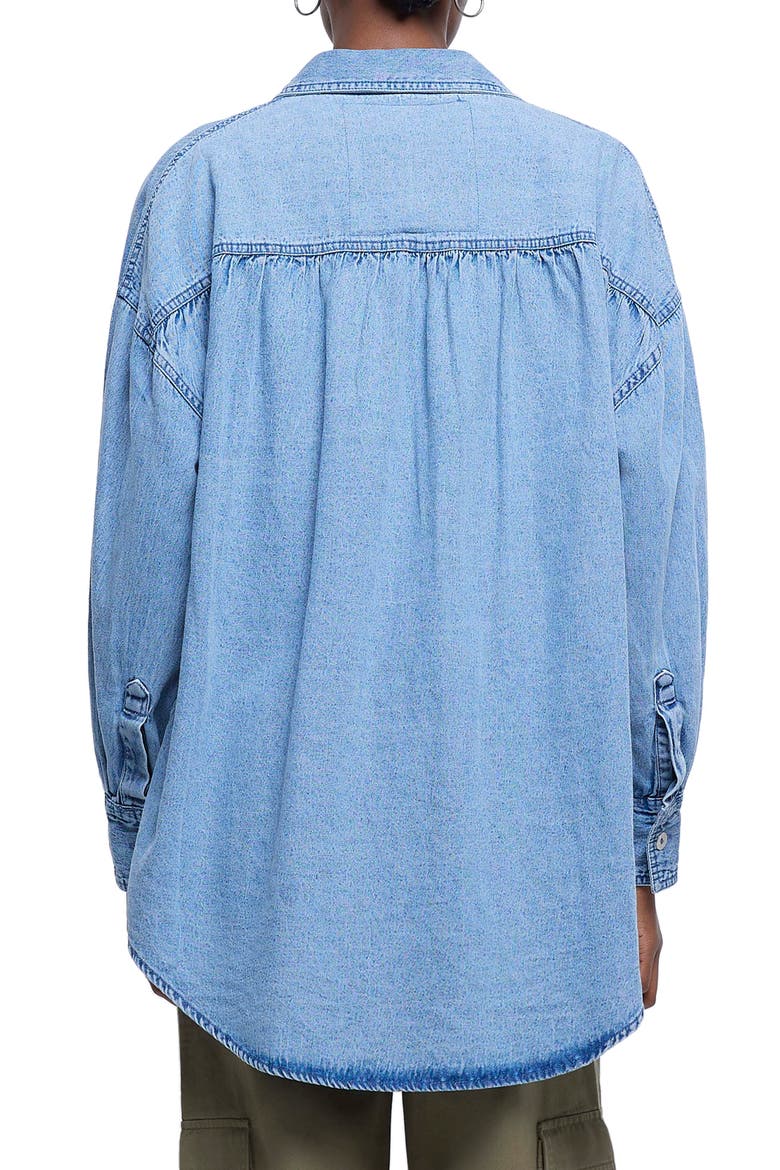 Embellished Denim Button-Up Shirt, Alternate, color, BLUE