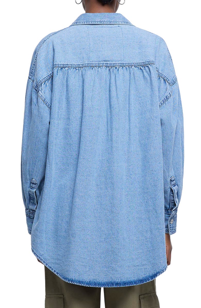 River Island Embellished Denim Button-Up Shirt, Alternate, color, 