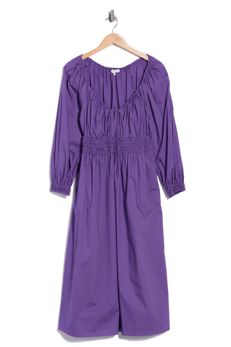 Smocked Cotton Poplin Long Sleeve Dress, Alternate, color, FOX GLOVE