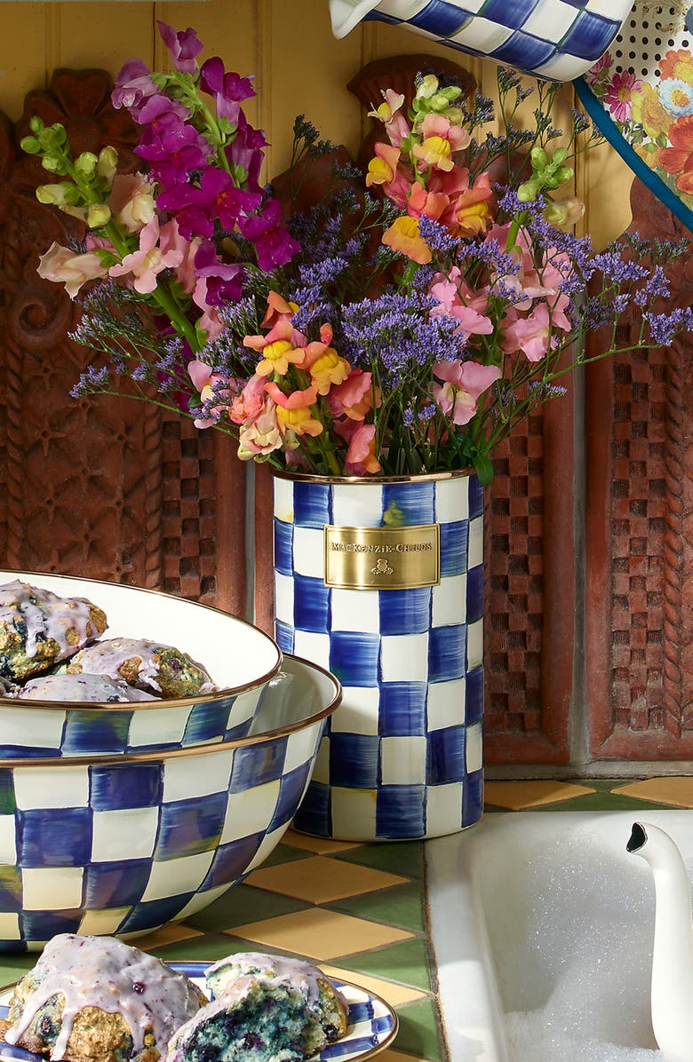 MACKENZIE CHILDS Royal Check Utensil Holder, Alternate, color, Blue/ White