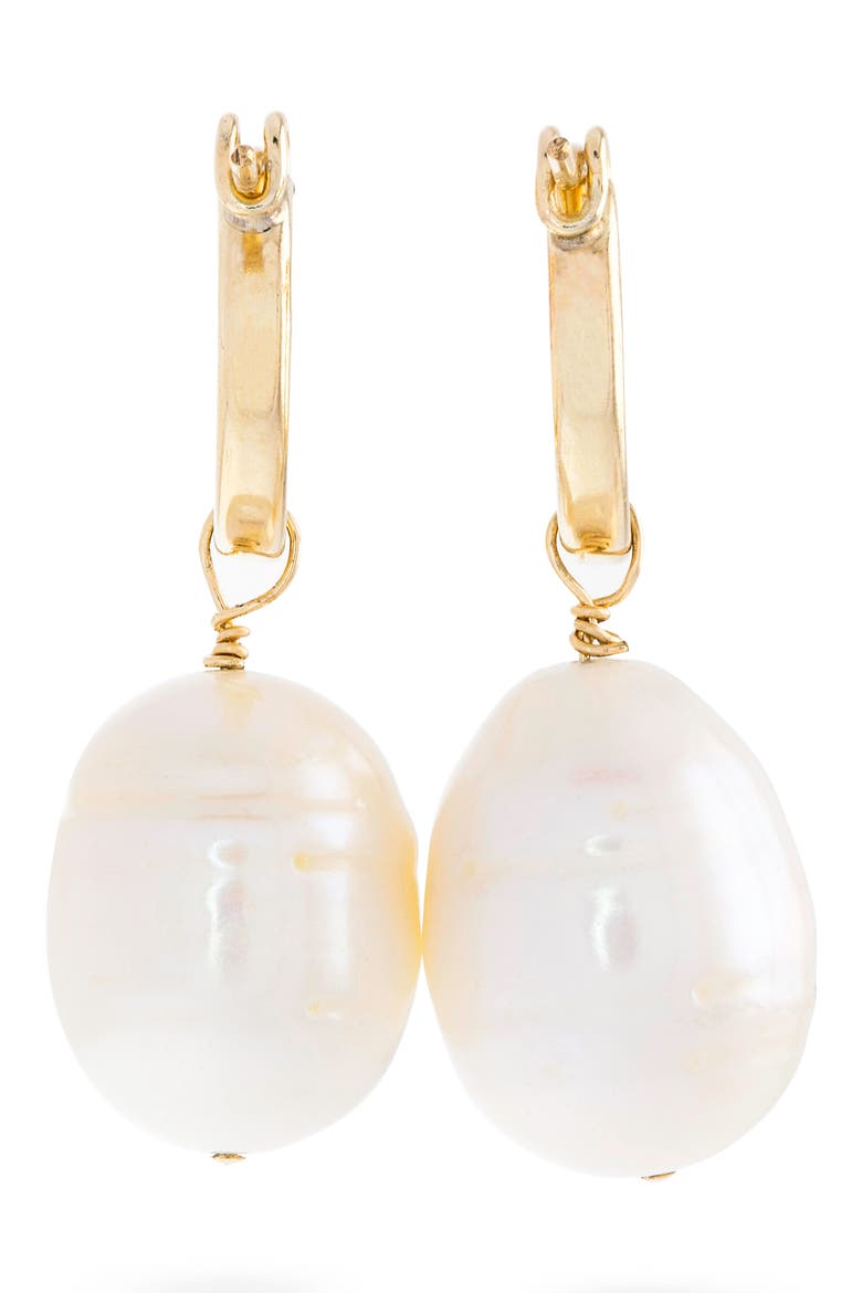 Freshwater Pearl Huggie Hoop Earrings, Alternate, color, YELLOW GOLD/ PEARL