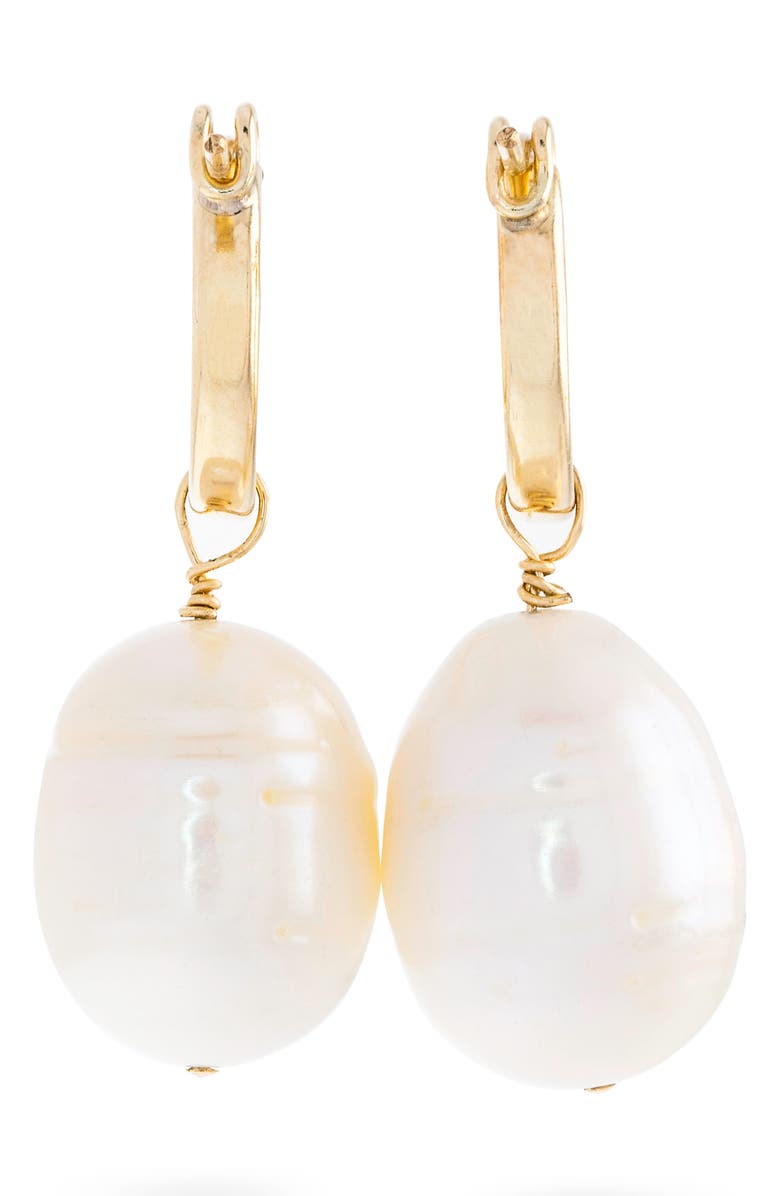 STONE AND STRAND Freshwater Pearl Huggie Hoop Earrings, Alternate, color,