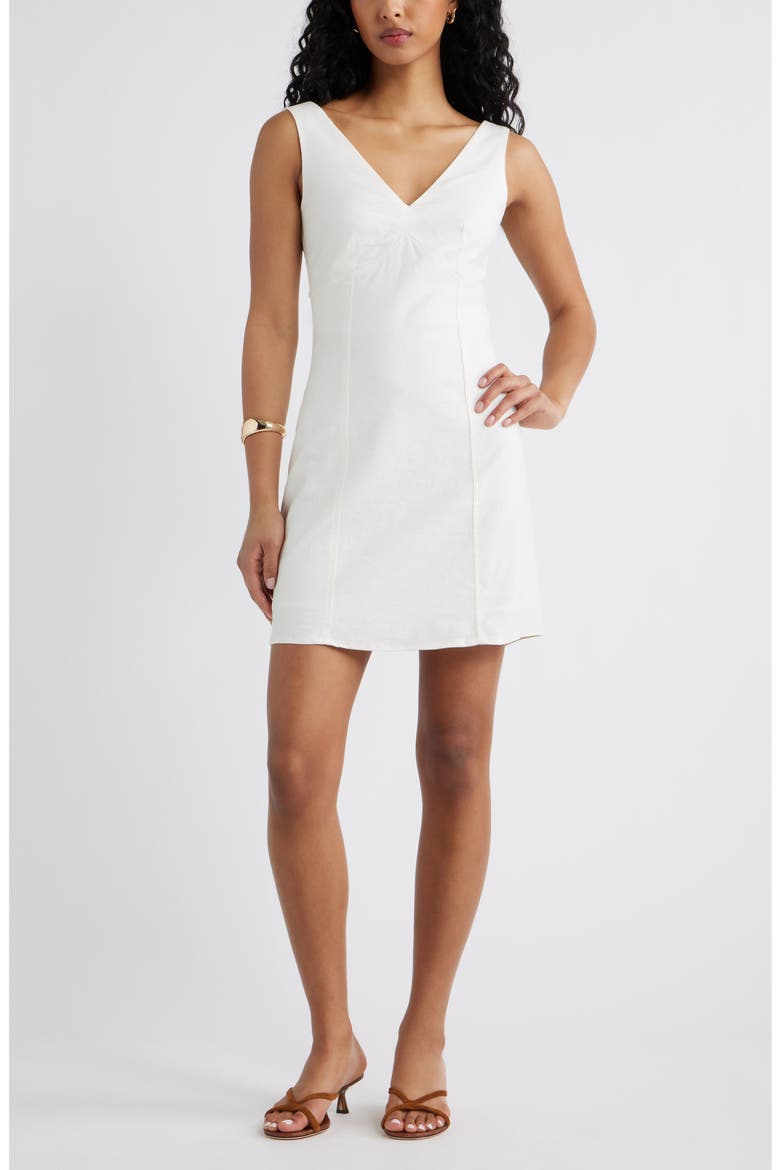 Tie Back Linen Blend Minidress, Main, color, WHITE