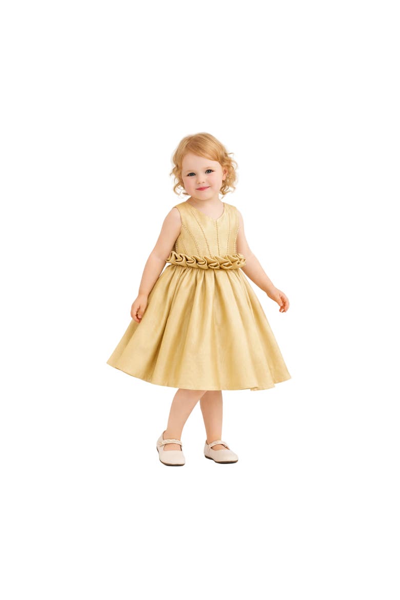 Bloom Accent Flare Dress, Alternate, color, Gold