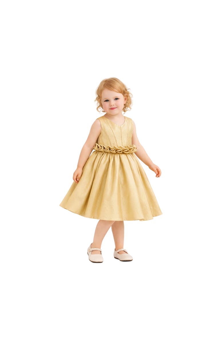 Tulleen Bloom Accent Flare Dress, Alternate, color, Gold