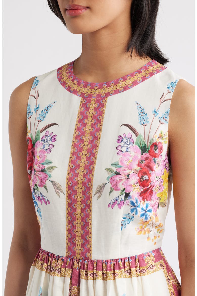 The Scarlette Print Linen Blend Midi Dress, Alternate, color, TIARA GARDEN PRINT