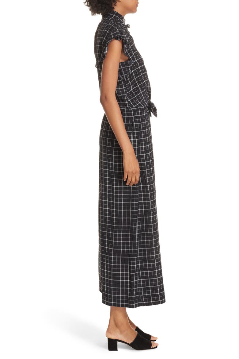 Plaid Silk Jumpsuit, Alternate, color, BLACK