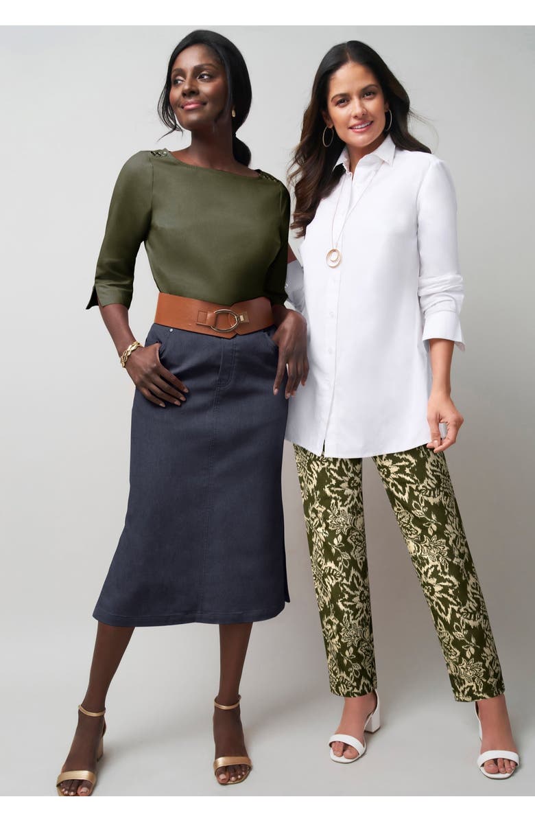 Jessica London Comfort Waist Stretch Denim Midi Skirt, Alternate, color, Medium Stonewash