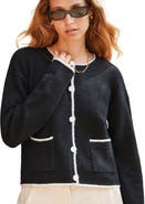Ro&Zo Long Sleeve Crew Neck Contrast Cardigan