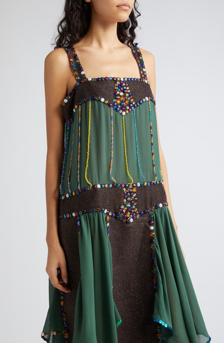 Bode Gem Jarvis Beaded Silk Flapper Dress, Alternate, color,