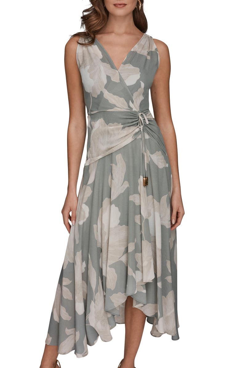 Donna Karan New York Faux Wrap Midi Dress, Alternate, color, Weathered Sage Multi