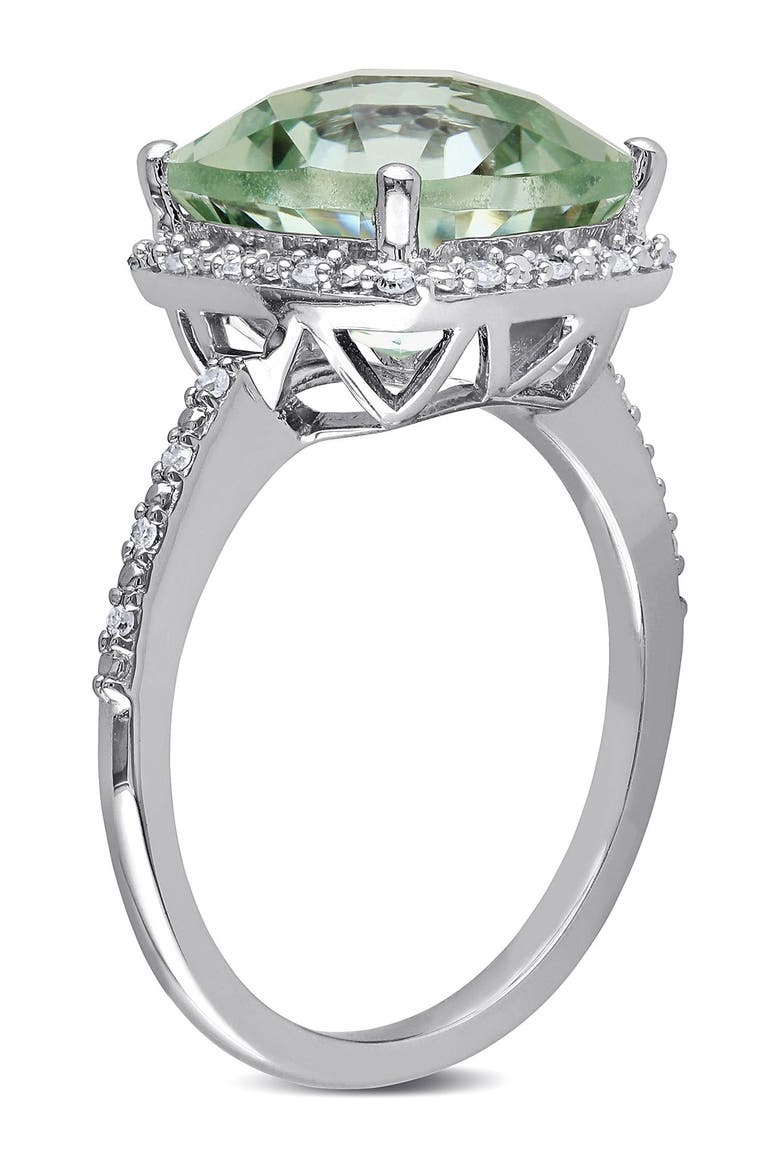 Sterling Silver Cushion Prasiolite Diamond Halo Ring - 0.10 ctw., Alternate, color, GREEN