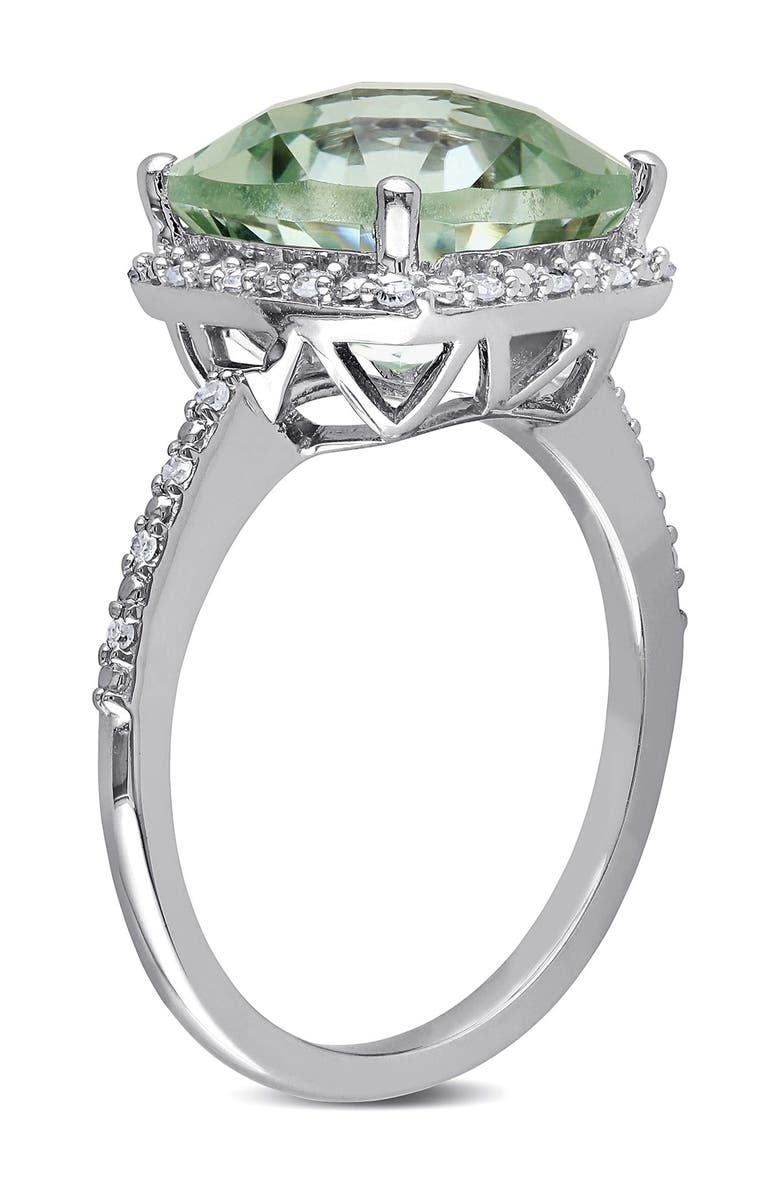 DELMAR Sterling Silver Cushion Prasiolite Diamond Halo Ring - 0.10 ctw., Alternate, color, Green