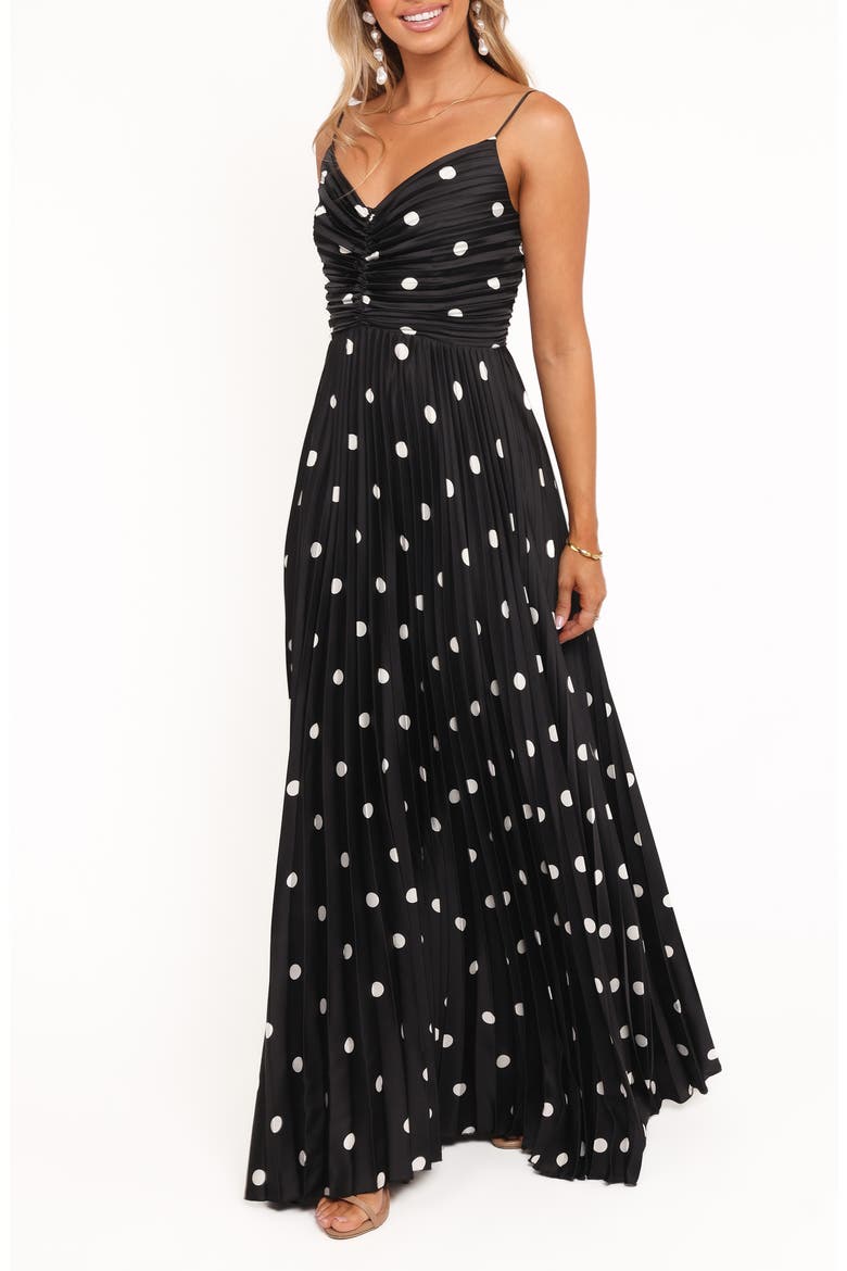 Naira Dot Pleated Maxi Dress, Alternate, color, BLACK POLKA DOT