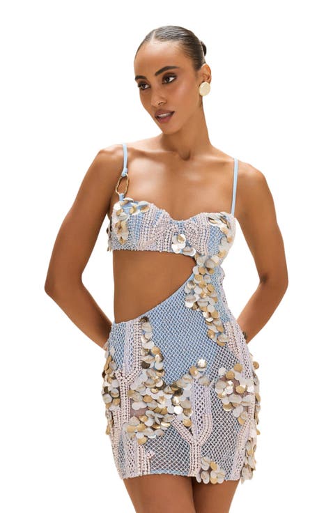Seashell Embroidery Cut Out Mini Dress