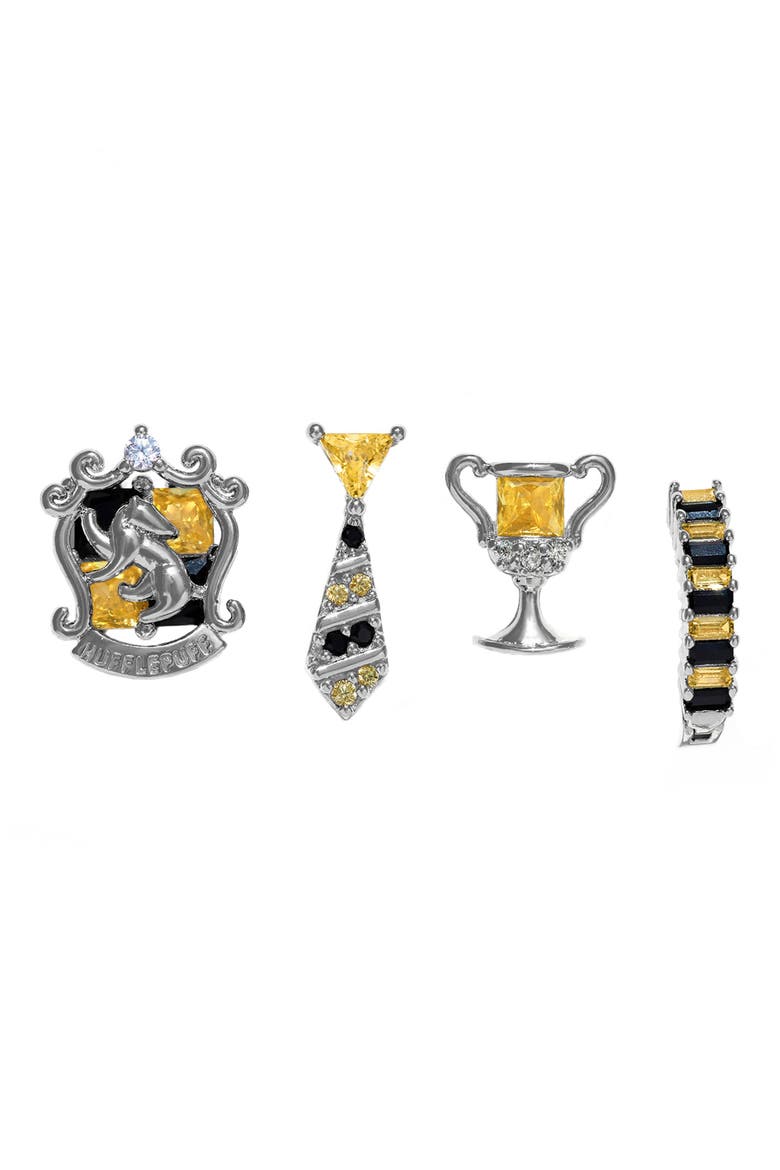 x Harry Potter Set of 4 Assorted Single Stud Earrings, Main, color, SILVER/ HUFFLEPUFF