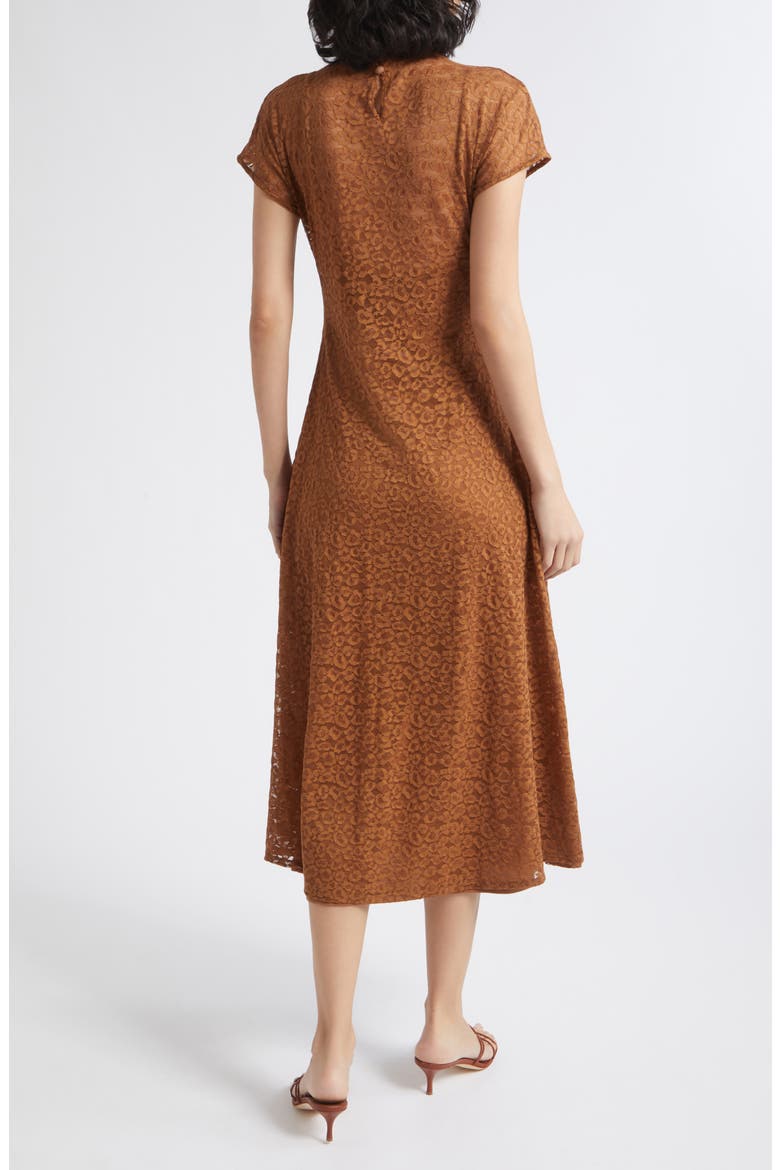 Tesoro Mock Neck Lace Midi Dress, Alternate, color, TOBACCO BROWN