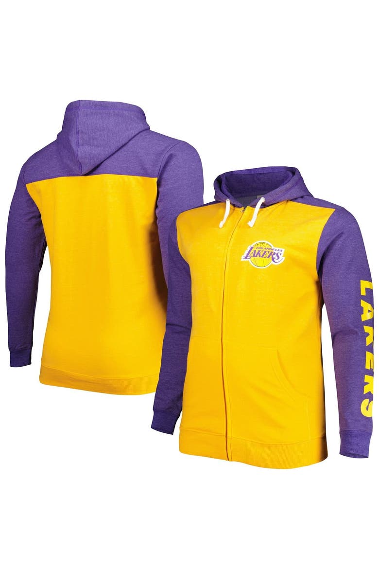 Men's Fanatics Branded Gold/Purple Los Angeles Lakers Big & Tall Down and Distance Full-Zip Hoodie, Main, color, Gold