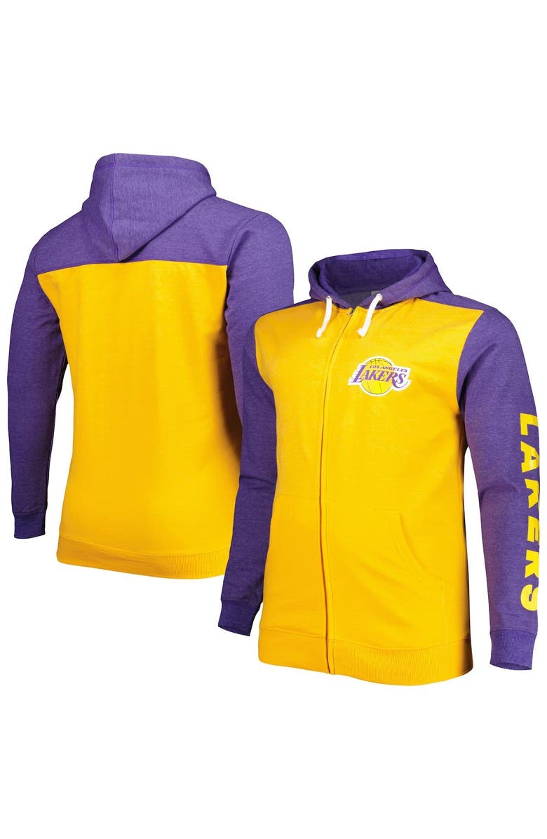 FANATICS Men's Fanatics Branded Gold/Purple Los Angeles Lakers Big & Tall Down and Distance Full-Zip Hoodie, Main, color, Gold