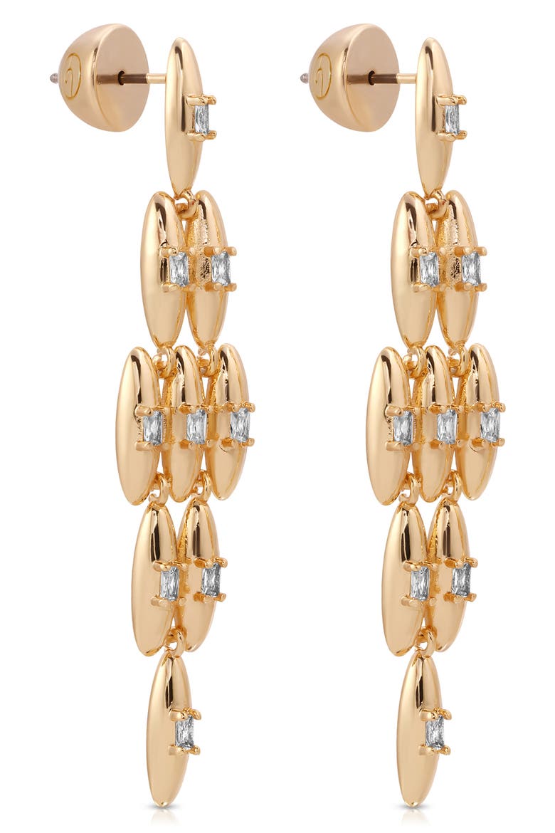 Baguette Cubic Zirconia Oval Chandelier Earrings, Alternate, color, GOLD