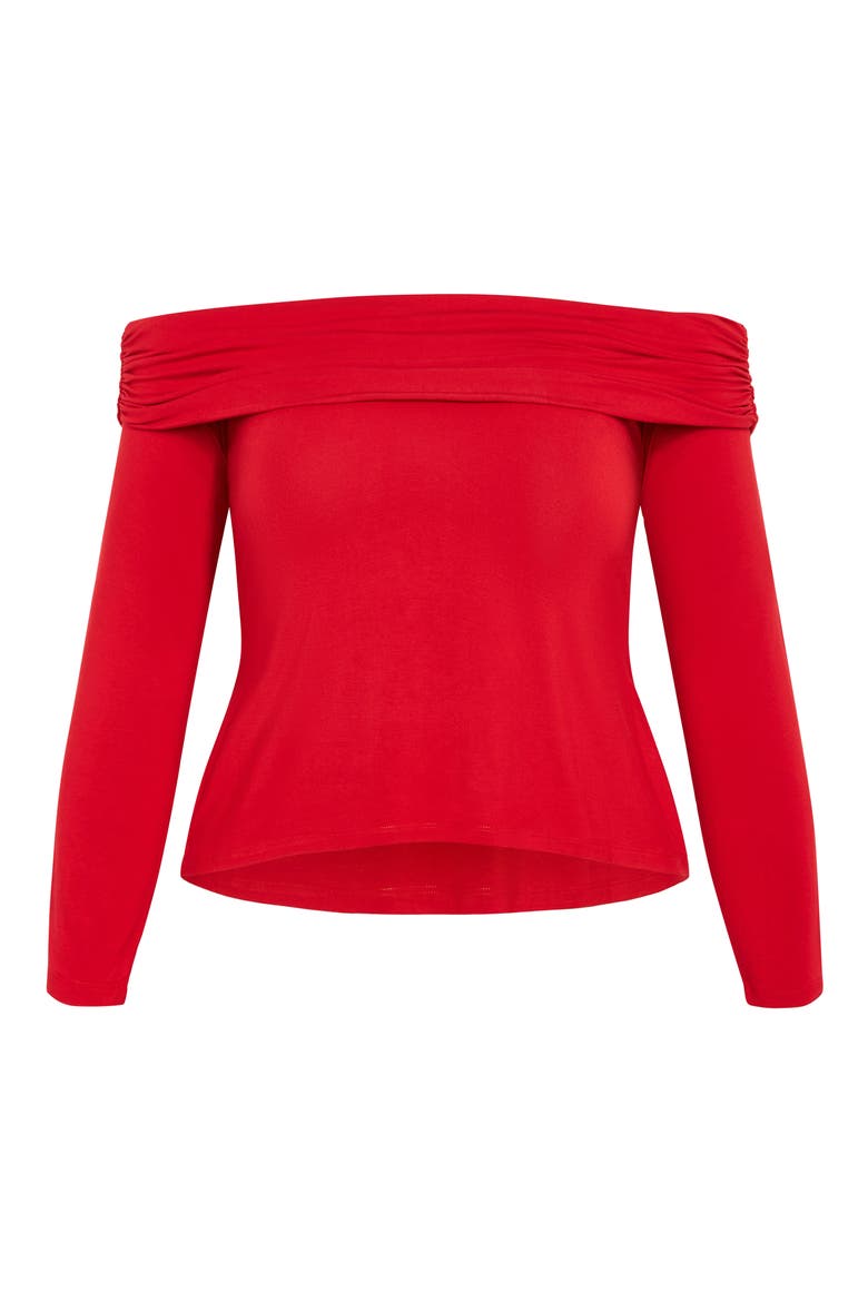 Jojo Ruched Off the Shoulder Long Sleeve Top, Alternate, color, RED