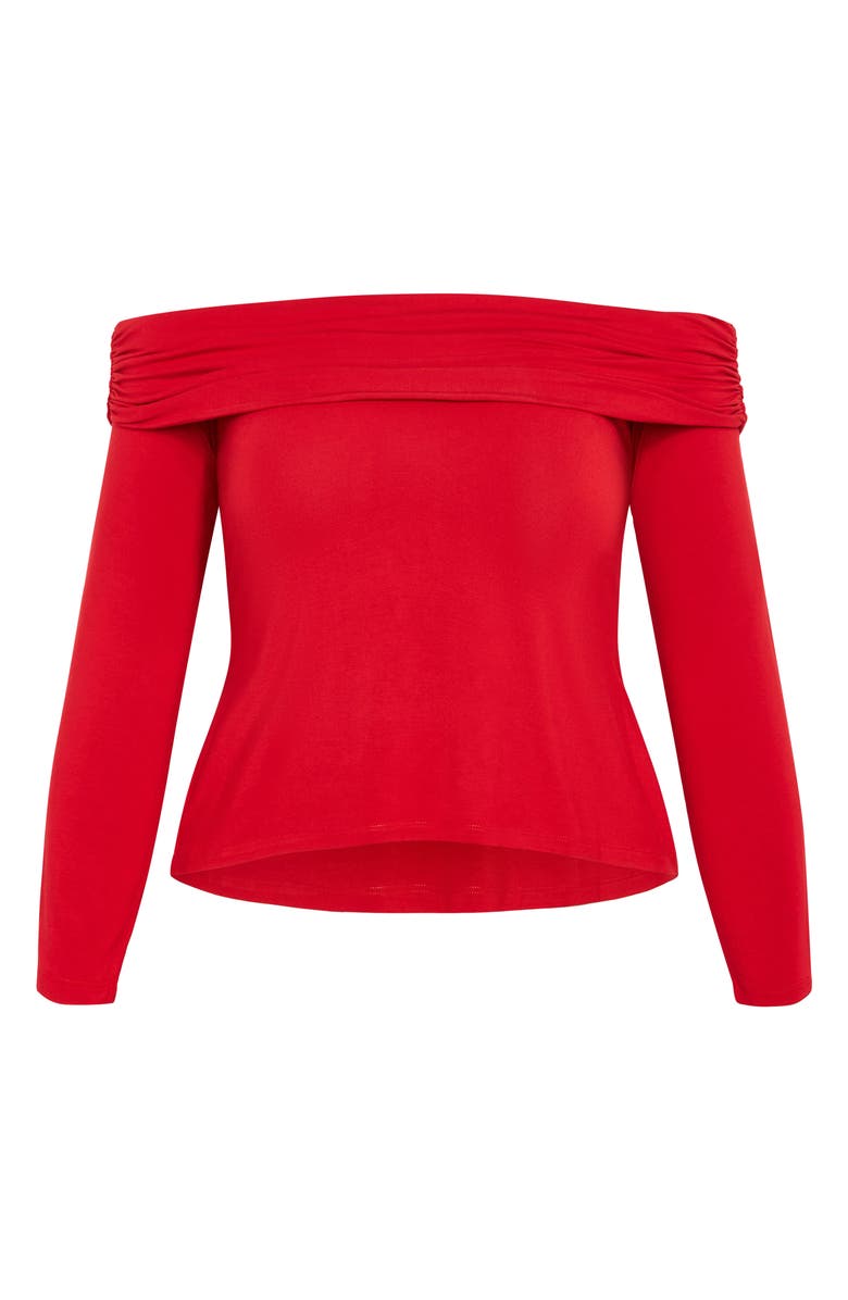 City Chic Jojo Ruched Off the Shoulder Long Sleeve Top, Alternate, color, Red