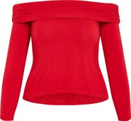 City Chic Jojo Ruched Off the Shoulder Long Sleeve Top