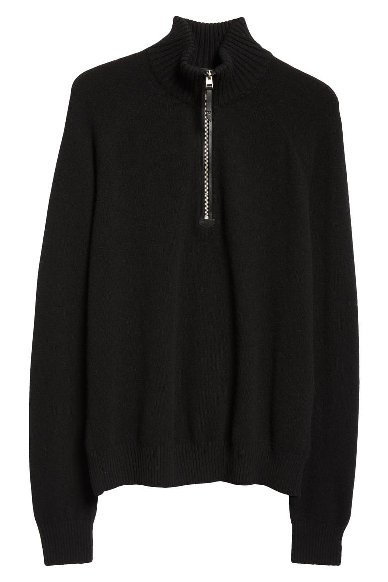 Lambswool & Cashmere Half Zip Sweater, Alternate, color, BLACK