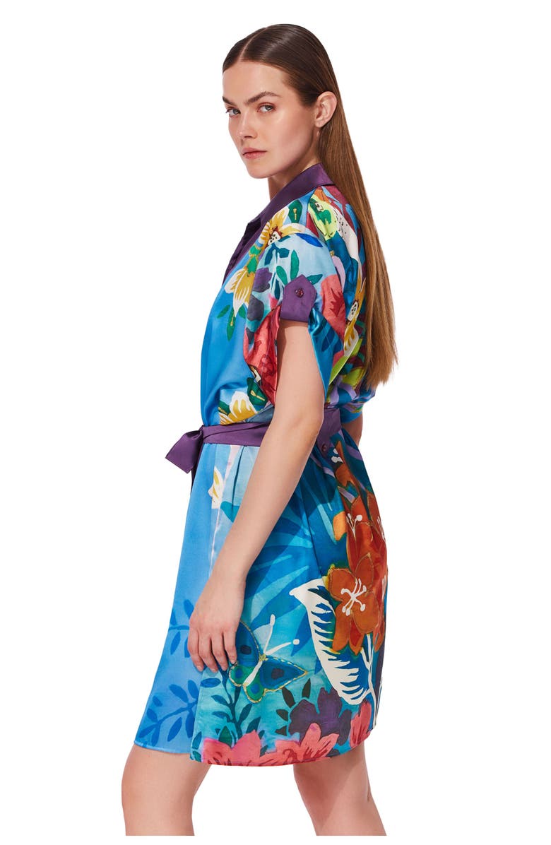 Gottex Tropicana Belted Short Sleeve Shirt Dress Cover-Up, Alternate, color, Multi-Blue