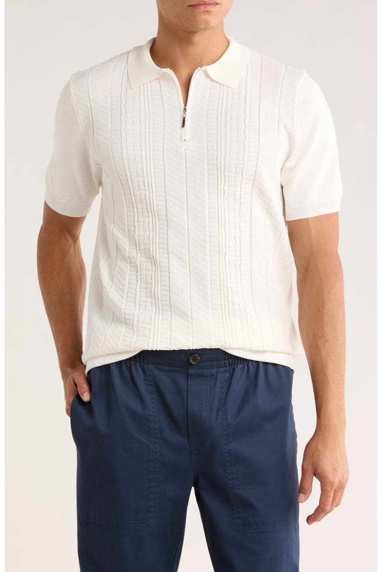Cable Knit Short Sleeve Half Zip Sweater, Main, color, WHITE