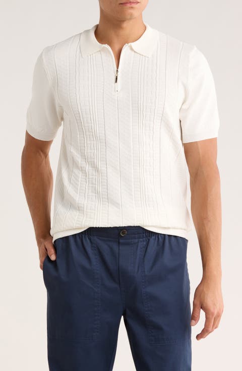 Cable Knit Short Sleeve Half Zip Sweater